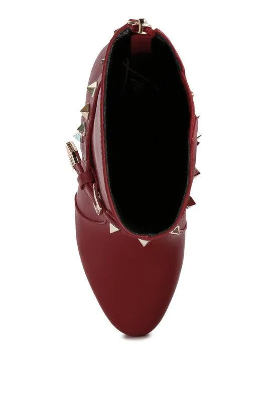 Dejang Metal Stud Faux Leather Ankle Boot